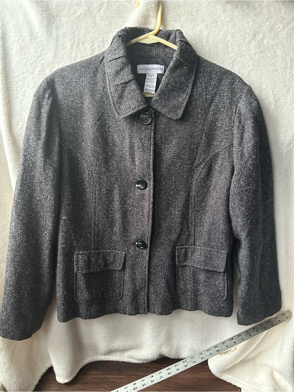 Vintage Sag Harbor Women's Charcoal Tweed Button-Front Jacket